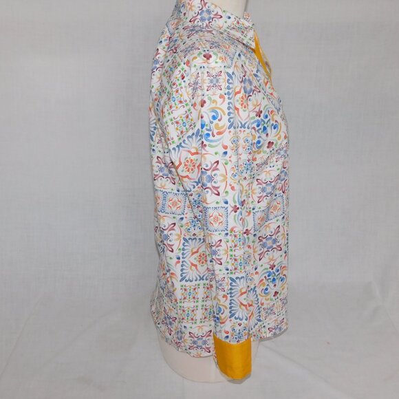 Foxcroft Womens 6 Alexis Watercolor Mosaic  Multicolor No Iron Button  Shirt - Picture 10 of 13